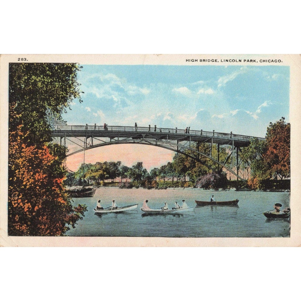 Vintage High Bridge Lincoln Park Chicago Postcard 1919 Postmark Max Rigot 283 - Picture 1 of 2